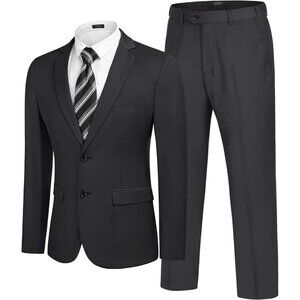 Men's Dark Grey 2 Piece Suits Slim Fit 2 Button Business Wedding Party